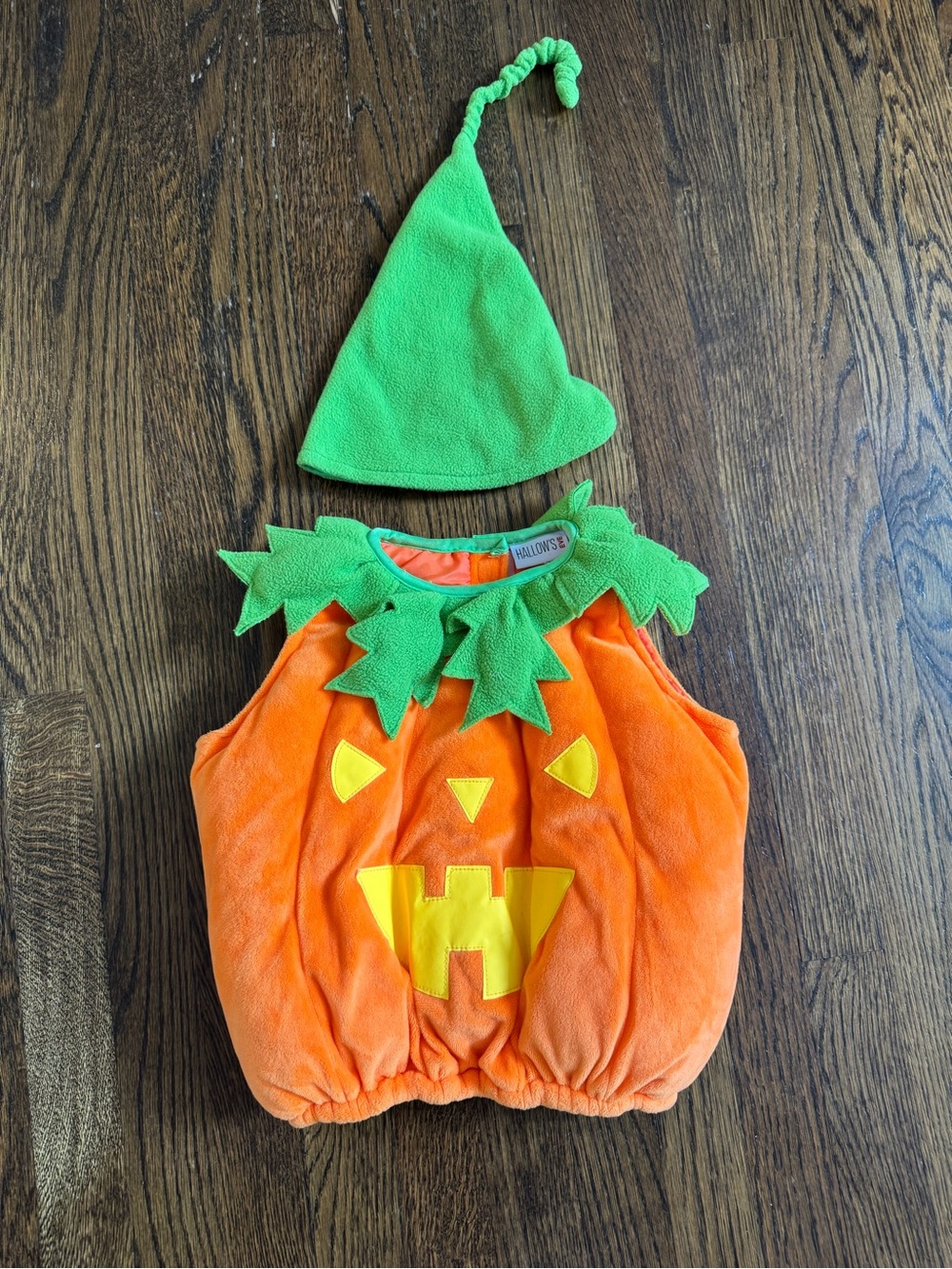 Baby Pumpkin Costume with Green Leaf Hat, Size: 12M